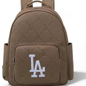 MLB PU Leather LA Dodgers  Beige Logo Embroidered Backpack